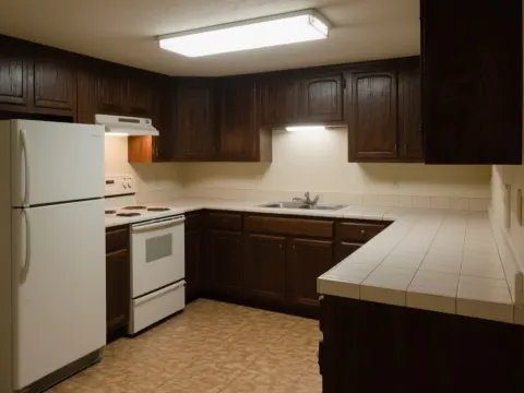 AI-generated dated kitchen demo photo