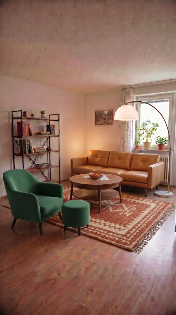 AI keyframe: finished redesigned room with armchair, rug and table placed